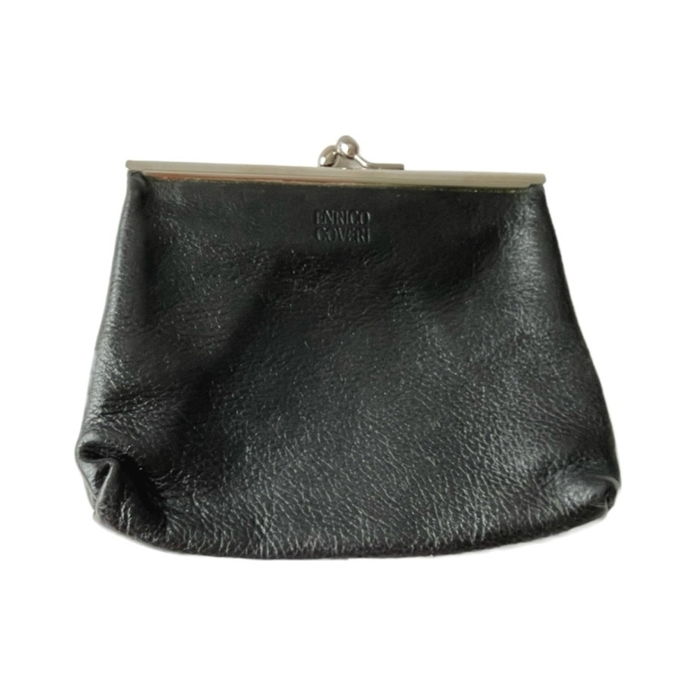 Vintage Enrico Coveri Black Leather Coin Purse, Silver Hardware Red Print Lining - Picture 8 of 8